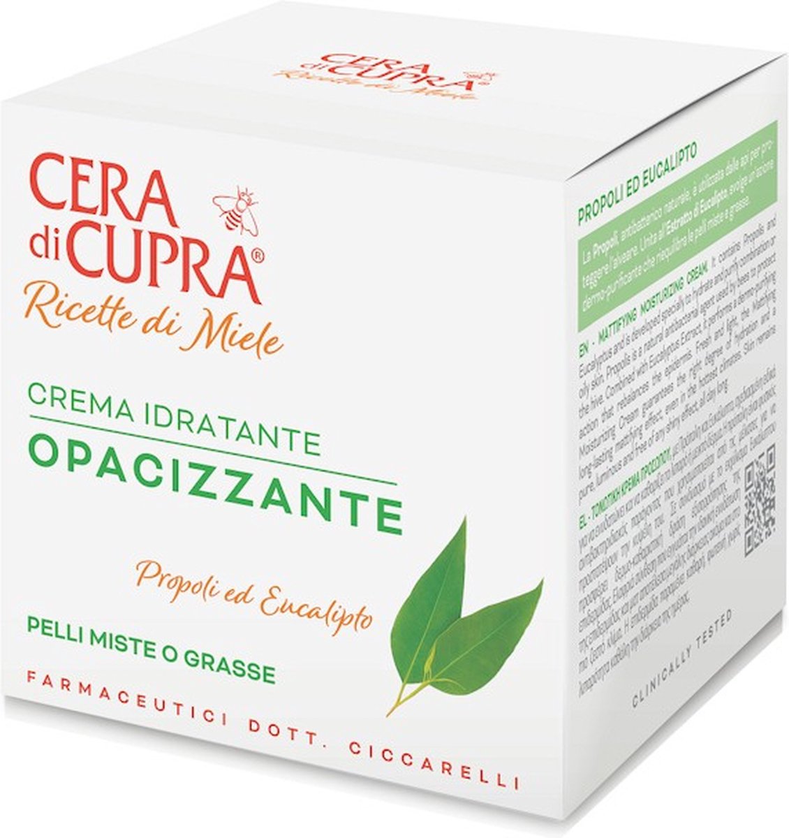 Cera di Cupra Dagcrème Propolis & Eucalyptus 50ml – Matterende Gezichtscrème – Tegen Onzuivere & Vette Huid – Hydraterend – Ricette di Miele