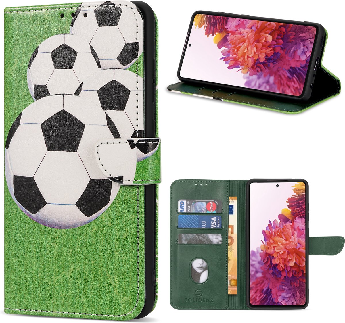 Geschikt Voor Samsung Galaxy S23 FE Hoesje - Solidenz Bookcase S23 FE - Telefoonhoesje S23 FE - S23 FE Case Met Pasjeshouder - Soccer - Cover Hoes - S23FE - Voetbal