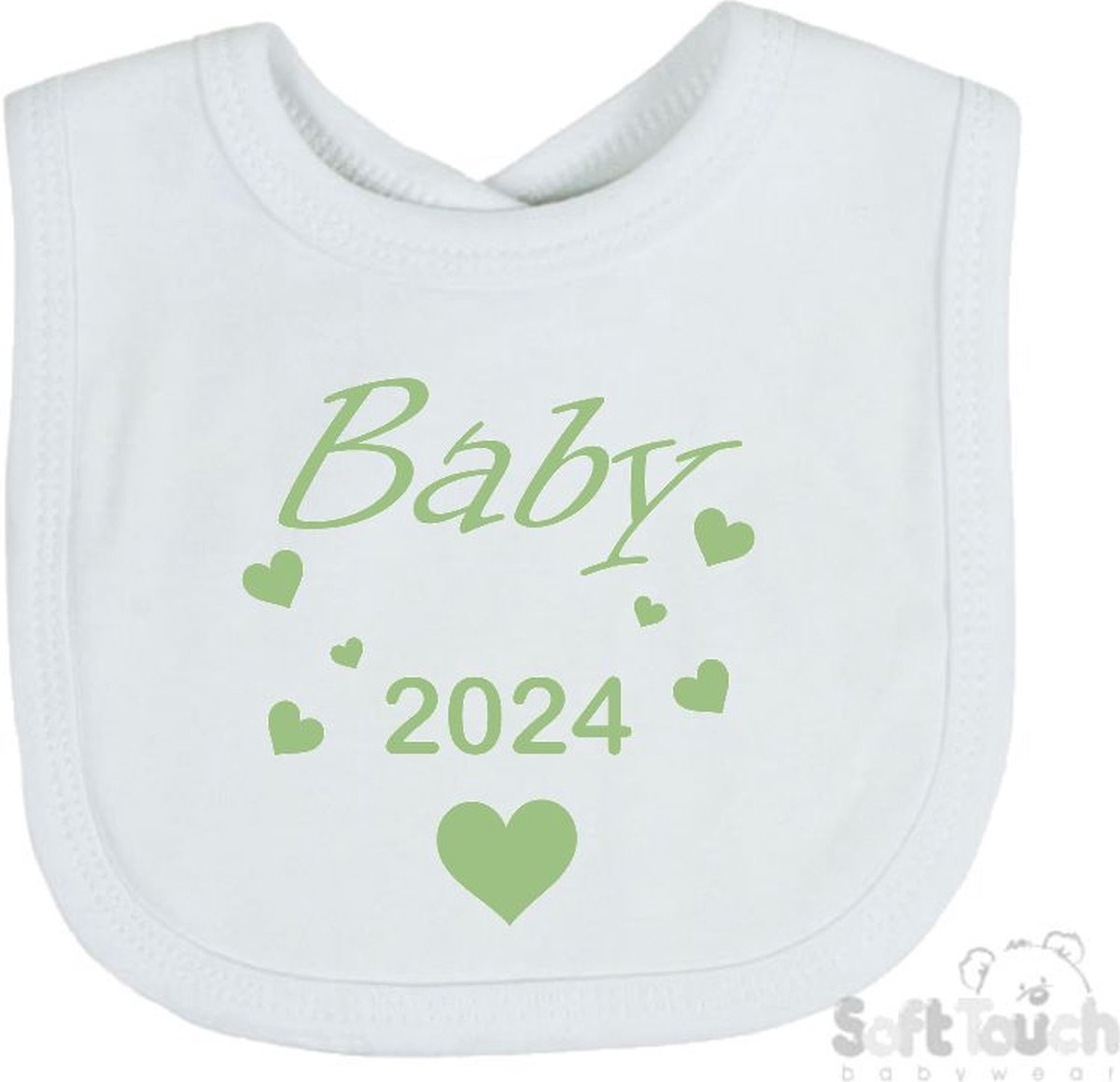 Goedkoopste Soft Touch Slabber Slabbetje Slab Baby 2024 Unisex Katoen Wit/sage green (saliegroen) Maat 33x22 Cm