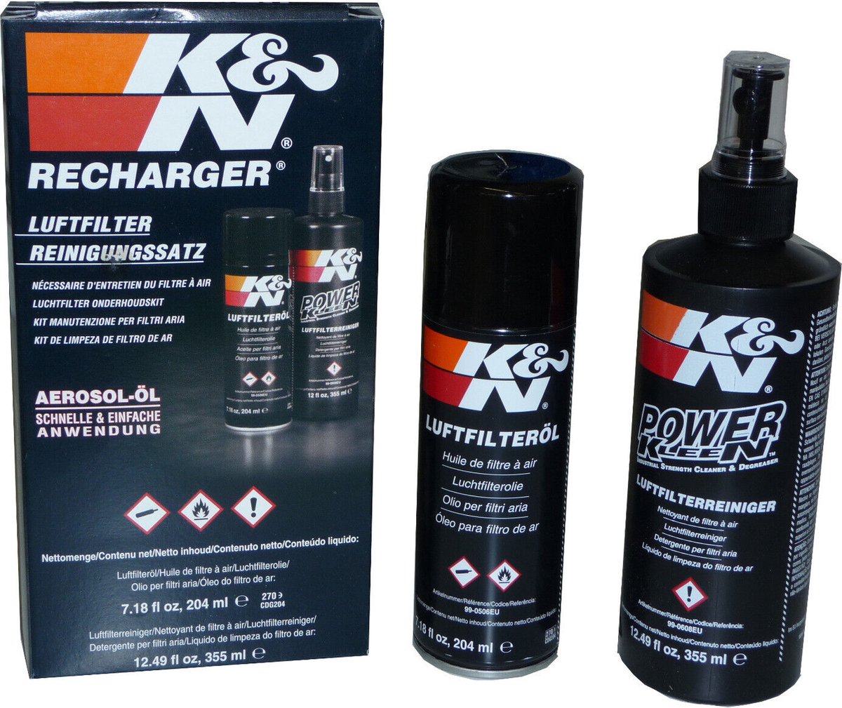 K&n Luchtfilter Reinigingsset Recharger Kit Zwart 2-delig
