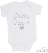 100% katoenen Romper "Baby 2024" Unisex Katoen Wit/zilver (Shiny) Maat 56/62