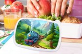 Broodtrommel Wit - Lunchbox Trein - Bloemen - Kinderen - Natuur - Brooddoos 18x12x6 cm - Brood lunch box - Broodtrommels voor kinderen en volwassenen