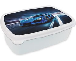 Top 10 schoenkadootjes van 2026: Broodtrommel Wit - Lunchbox Auto - Blauw - Jongens - Kind - Brooddoos 18x12x6 cm - Brood lunch box - Broodtrommels voor kinderen - Schoencadeautjes Sinterklaas - Schoenkadootjes