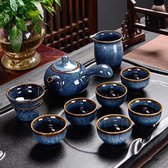 Chinese Ceramic Kung Fu Tea Set, Adult Tea Set Afternoon Tea Teapot Set, Tea Lovers 9 Pieces Gift Wrapped (Side Handle)