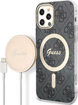 Bescherming Guess Case + Charger Set iPhone 12/12 Pro black hard case 4G Print MagSafe