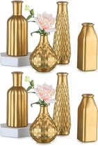 Gouden glazen vaas voor tafeldecoratie, Kerstmis, set van 8 kleine vazen voor bloemen, moderne bloemenvaas, glazen vaas, gouden decoratieve vazen voor bruiloft, verjaardag, woonkamer, keuken,