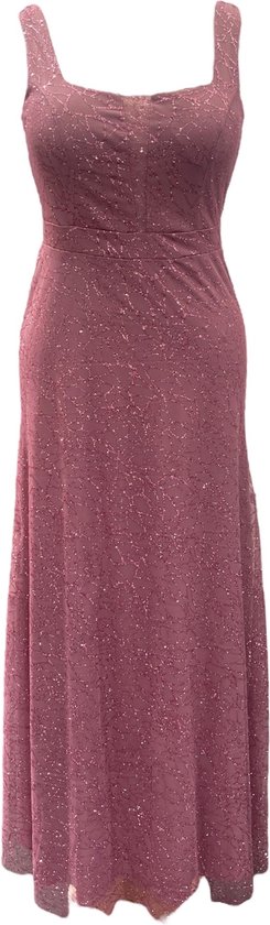 Avond-Feest maxi jurk lang met U-hals | Roze