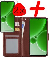 OnePlus Nord 3 Case Bookcase Cover Flip Case Book Cover 2x avec protecteur d'écran - OnePlus Nord 3 Cover Book Case Case - Marron