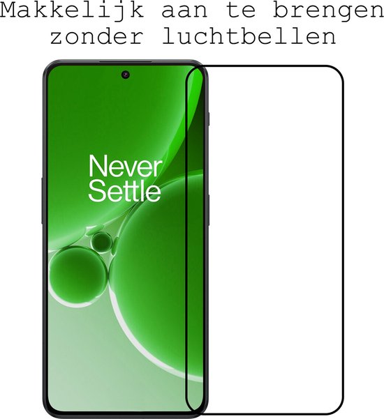 Makkelijk aan te brengen screenprotector zonder luchtbellen, voor telefoon met "Never Settle" logo.