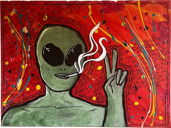 Alien Party - Schilderij - 90x60cm - Rocksma - Kunst - Muurdecoratie