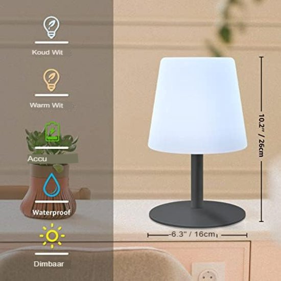DASIAUTOEM Paddenstoellampen, tafellamp, led-batterij, draadloos, 3000-6000 K, modern, oplaadbaar, touch-dimbare, macaron-lamp, 3 helderheidsmodi, decoratief retro bedlampje