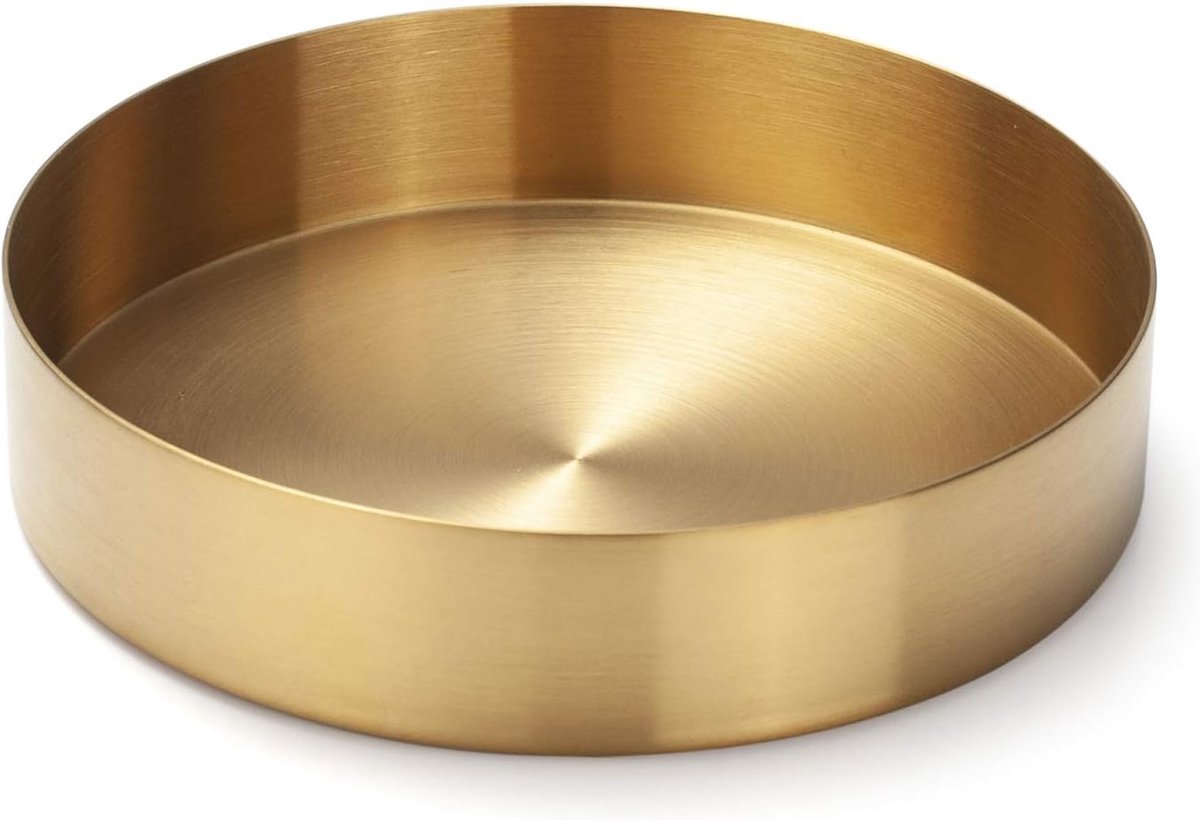 Rond roestvrijstalen dienblad gouden sieraden en make-up organizer kaarsplaat goud (14cm)