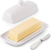 Beurrier en céramique avec poignée, cloche à beurre, couteau en porcelaine et à beurre, beurrier blanc classique avec couvercle, porte-beurre pour la maison et la cuisine