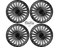 GoodGo Wieldoppen JOY-BK 14 inch glanzend zwart. Set a 4 stuks (CONTROLEER UW BANDENMAAT en lees a.u.b. de onderstaande, uitgebreide tekst!)