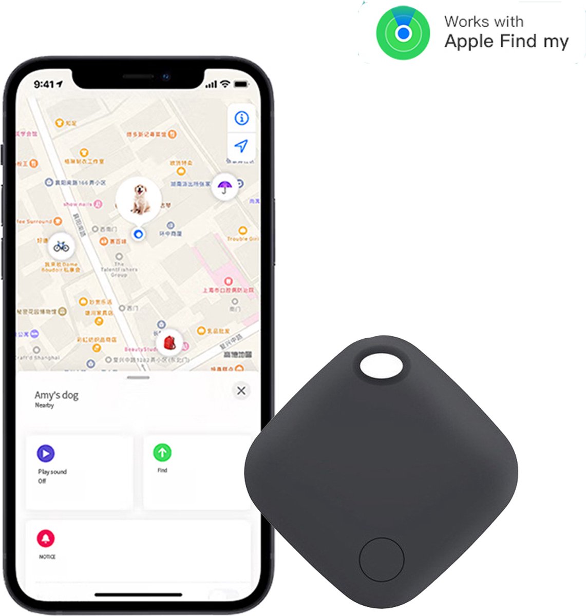 TKMARS Traceur GPS – Bluetooth– Recherche de clés – GPS pour animaux de  compagnie – Suivi des bagages – Compatible avec iOS « Find My » – Zwart