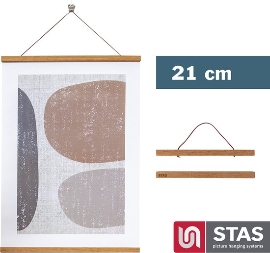 STAS Posterhanger (21cm) - Hout - Teak - Magnetisch poster ophangsysteem - Posterlijst - Posterklem - Posterhouder
