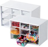 Shore Knutselbox, opbergbox met 9 schuifladen, 2 stuks, transparante en witte ladebox, bureau, uitneembare mini-laden met leuke designs voor kantoorbenodigdheden en accessoires