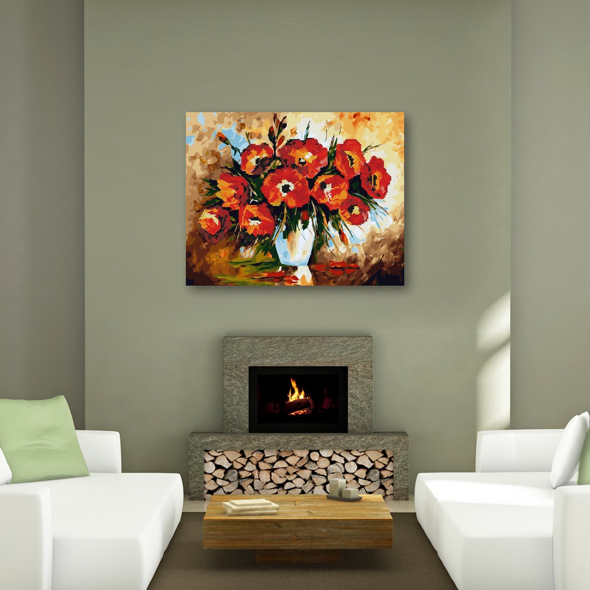 Schilderen Op Nummer Volwassenen DIY Hybrid Paint By Number Diamond Painting - Compleet Hobby Pakket op Frame met Vernis - ®Arty Bee - Klaprozen Boeket - 40x50cm — afbeelding 3
