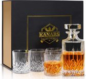 Luxe Whisky Karaf en Glazen Set - Een Kristallen Whisky Decanter van 750 ml met 4 Whiskyglazen van 300 ml, Geschikt voor Cognac, Wodka, Whisky, Scotch, Martini en Cocktails - Compleet Verpakt in een Elegant Geschenkdoos, Set van 5 Stuks
