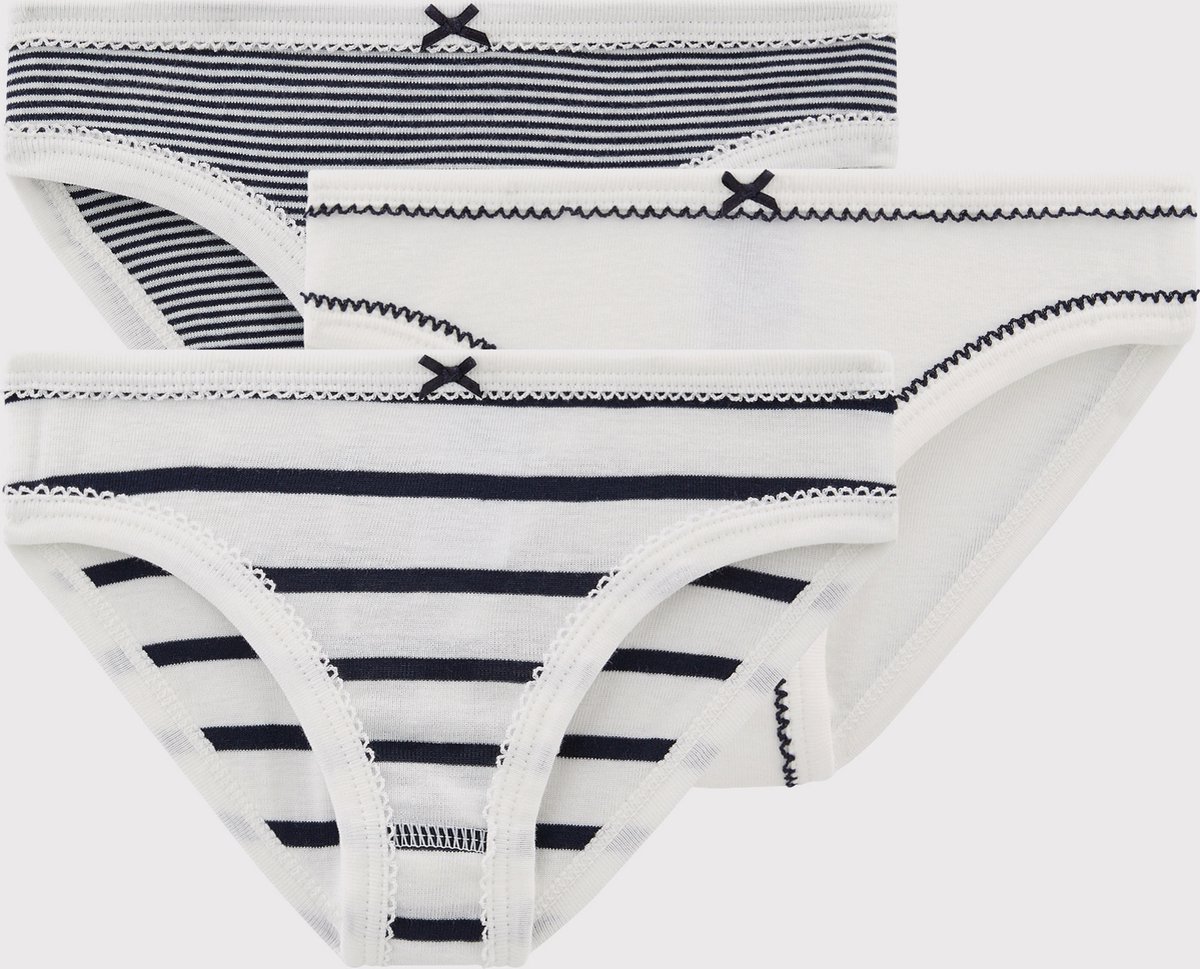 Petit Bateau Set van 3 gestreepte meisjesonderbroeken Meisjes Onderbroek - Wit/Blauw + Blauw/Wit + Wit