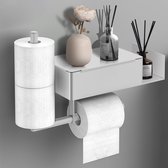 Toiletrolhouder, zelfklevende toiletrolhouder, wandmontage met dispenser voor wegwerpdoekjes, roestvrijstalen wandmontage, toilet- en keukenaccessoires, 2 installatiemogelijkheden