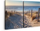 Artaza Canvas Schilderij Tweeluik Voetpad in de Duinen met Strand en Zee - 160x120 - Groot - Foto Op Canvas - Canvas Print