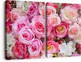 Artaza Canvas Schilderij Tweeluik Roze Rozen Achtergrond - Bloemen - 60x40 - Klein - Foto Op Canvas - Canvas Print