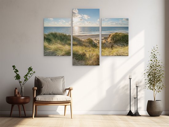 Artaza Peinture sur toile Triptyque Plage et mer depuis les dunes - 180 x 120 - Groot - Photo sur toile - Impression sur toile