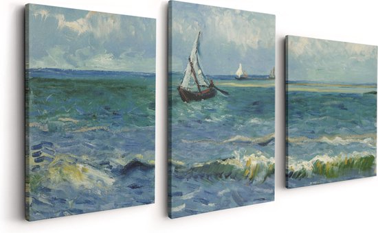 Artaza Canvas Schilderij Drieluik Zeegezicht bij Les Saintes-Maries-de-la-Mer - Vincent van Gogh - 120x60 - Foto Op Canvas - Canvas Print