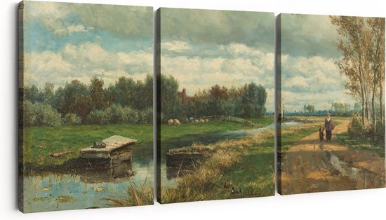 Artaza Canvas Schilderij Drieluik Landschap in de Omgeving van Den Haag - Willem Roelofs - 90x40 - Foto Op Canvas - Canvas Print