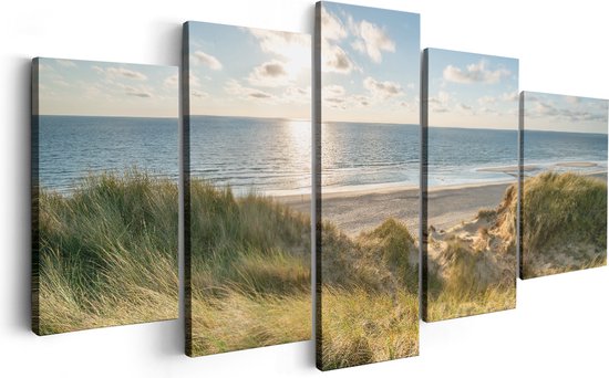 Artaza Canvas Schilderij Vijfluik Strand en Zee vanuit Duinen - 200x100 - Groot - Foto Op Canvas - Canvas Print