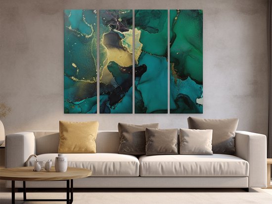 Artaza Peinture sur Toile Quadriptyque Art Abstrait - Vert avec Or - 160x120 - Groot - Photo sur Toile - Impression sur Toile