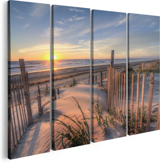 Artaza Peinture sur Toile Quadriptyque Plage et Mer depuis les Dunes avec Coucher de Soleil - 160x120 - Groot - Photo sur Toile - Impression sur Toile