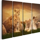 Artaza Canvas Schilderij Vierluik Leeuwen Familie in Afrika - Leeuw - 160x120 - Groot - Foto Op Canvas - Canvas Print