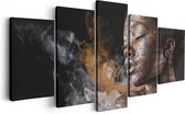 Artaza Canvas Schilderij Vijfluik Afrikaanse Vrouw Met Zilver En Goud - 200x100 - Groot - Foto Op Canvas - Canvas Print