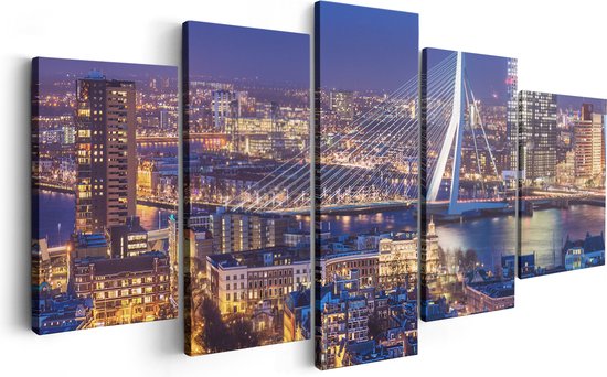 Artaza Canvas Schilderij Vijfluik Rotterdamse Skyline Met De Erasmusbrug - 200x100 - Groot - Foto Op Canvas - Canvas Print