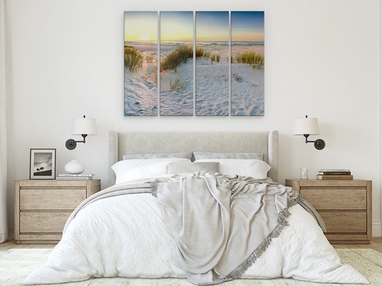 Artaza Peinture sur Toile Quadriptyque Plage et Dunes au Coucher du Soleil - 160x120 - Groot - Photo sur Toile - Impression sur Toile