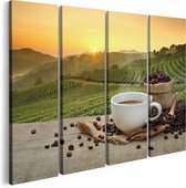 Artaza Canvas Schilderij Vierluik Kopje Koffie Op Een Plantage Achtergrond6 - 120x90 - Foto Op Canvas - Canvas Print