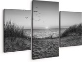 Artaza Peinture sur Toile Triptyque Plage et Dunes - Wit Zwart - 150x120 - Groot - Photo sur Toile - Impression sur Toile