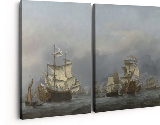 Artaza Canvas Schilderij Tweeluik De Overgave van de Royal Prince - Willem van de Velde - 160x120 - Groot - Foto Op Canvas - Canvas Print