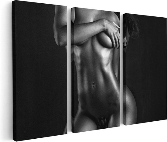 Artaza Canvas Schilderij Drieluik Naakte Vrouwen Lichaam - Erotiek - Zwart Wit - 150x100 - Groot - Foto Op Canvas - Canvas Print