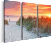 Artaza Canvas Schilderij Drieluik Strand En Duinen Bij Zonsondergang - 180x120 - Groot - Foto Op Canvas - Canvas Print
