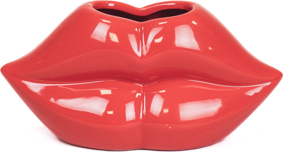 Housevitamin Lips Don'tLie Vaas - Bloempot Rood - 15,5x6,5x7,5cm - Stylishe Eye-catcher voor Jouw Interieur