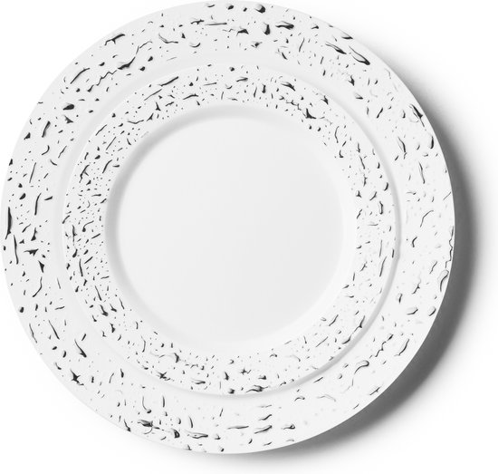Decorline -32 Luxe Herbruikbaar Kunststof Party Set - Wit Met Zilver Rand Square Collectie
