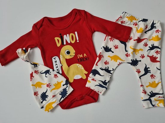 Ensemble de vêtements Bébé 3 pièces - vêtement fille garçon - ensemble barboteuses dinosaures - chapeau - pantalon - taille 68