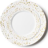 Decorline - Service de table de fête en plastique réutilisable de Premium - 32 pièces - Pebbled Combo - blanc/or - set d'assiettes stables et réutilisables - 2 tailles (16 x 26 cm, 16 x 19 cm)
