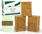 Green Fadel Aleppo Zeep Laurier - Olijf en 30 % Laurier - Savon d'Alep - 3 x 200 gram - Incl. Loofah Sponge