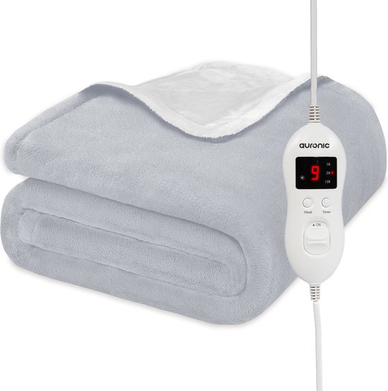 Auronic Elektrische Deken - Warmtedeken - 1 Persoons - 160x120 - Grijs