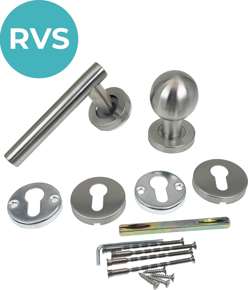 Ronde vaste Deurknop met klink Links draaiend - Kierr® GLOBE Handle - Moderne vaste Voordeurknop bol met klink - Deurklink Knop - Deurkruk - RVS - ø53mm - Rozetten Inbegrepen