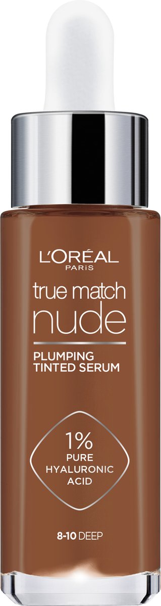 L'Oréal Paris True Match Nude Volumegevend Getint Serum Foundation met hyaluronzuur - 8-10 Deep - 30ml - Vegan